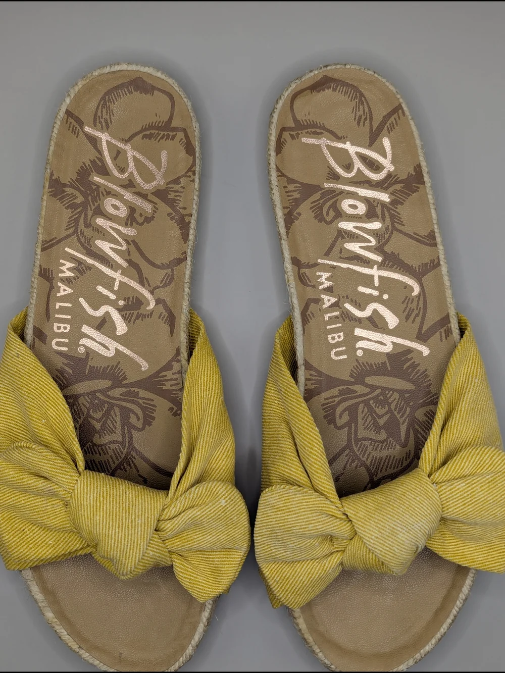 Blowfish Malibu Gihna Yellow Twill Bow Knot Espadrille Slide Sandals for Women